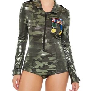 Forplay Metallic Camo Zip-Up Sexy Romper Military Soldier Costume S/M